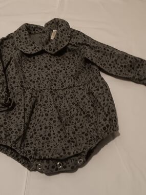 Floral Long-Sleeve Romper Bubble Linen And Cotton Blend